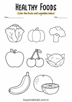 Sağlıklı Alışkanlıklar boyama sayfası – el becerilerini geliştirir, boyama çalışması