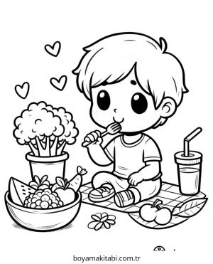 Sağlıklı Yiyecekler boyama sayfası – sanatsal çalışma, çocuklar için