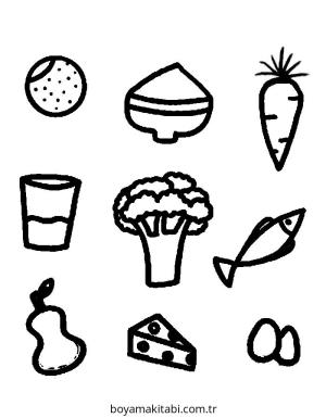 Sağlıklı Yiyecekler boyama sayfası – basit çizim, kolay boyama