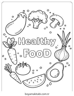 Sağlıklı Yiyecekler boyama sayfası – el becerilerini geliştirir, boyama çalışması
