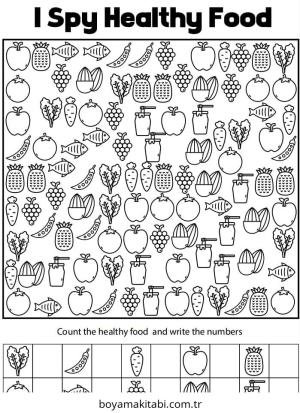 Sağlıklı Yiyecekler boyama sayfası – yaratıcılık, eğlenceli etkinlik
