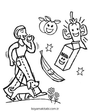 Sağlıklı Yiyecekler boyama sayfası – el becerilerini geliştirir, boyama çalışması