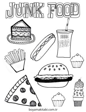 Sağlıklı Yiyecekler boyama sayfası – çizgi film temalı, basit çizim