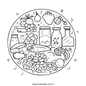 Sağlıklı Yiyecekler boyama sayfası – eğlenceli etkinlik, el becerilerini geliştirir