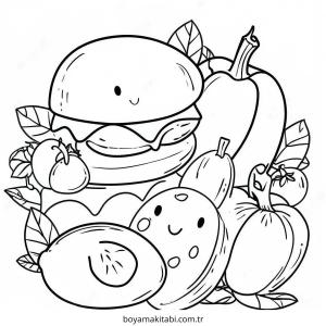 Sağlıklı Yiyecekler boyama sayfası – yaratıcılığı geliştirir, keyifli zaman