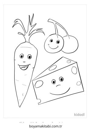 Sağlıklı Yiyecekler boyama sayfası – kolay boyama, eğitici aktivite