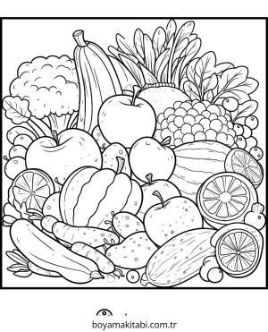 Sağlıklı Yiyecekler boyama sayfası – PDF indir, sevimli karakter