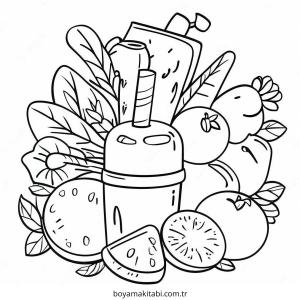 Sağlıklı Yiyecekler boyama sayfası – çocuklar için, çizgi film temalı