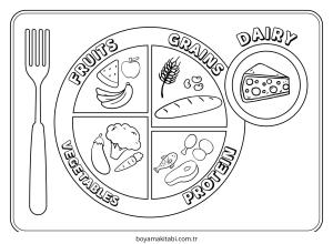Sağlıklı Yiyecekler boyama sayfası – keyifli zaman, renkli çizimler