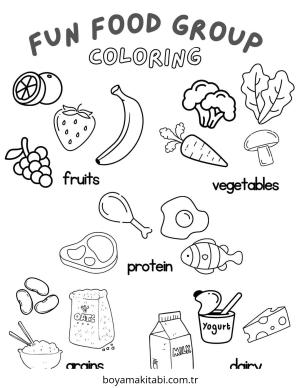 Sağlıklı Yiyecekler boyama sayfası – sevimli karakter, sanatsal çalışma