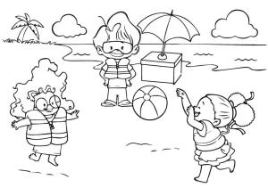 Sahil boyama sayfası,  coloring page, Sahildeki Çocuklar, 