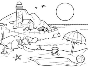 Sahil boyama sayfası,  coloring page, Plaj ve Deniz Feneri, 