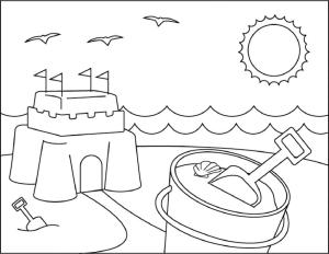 Sahil boyama sayfası,  coloring page, Sahildeki Kumdan Kale, 