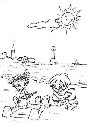 Sahil boyama sayfası,  coloring page, Plajdaki Çocuklar Ücretsiz, 