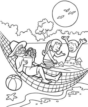 Sahil boyama sayfası,  coloring page, Sahildeki Aile, 