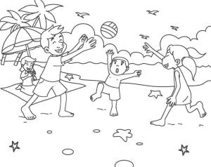 Sahil boyama sayfası,  coloring page, Mutlu Plaj, 