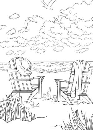 Sahil boyama sayfası,  coloring page, Plaj Şezlongları Özgür, 