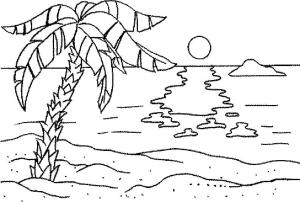 Sahil boyama sayfası,  coloring page, Güzel Plaj Sahnesi Ücretsiz, 