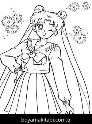 Sailor Moon boyama sayfası – çizgi film temalı, basit çizim