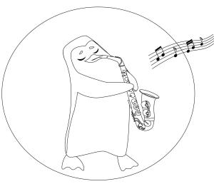 Saksafon boyama sayfası,  coloring page, Saksafon çalan penguen, 