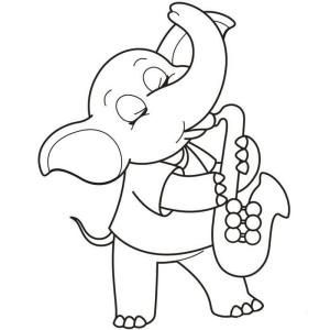 Saksafon boyama sayfası,  coloring page, Saksafon çalan fil, 