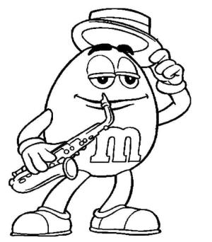 Saksafon boyama sayfası,  coloring page, M&m Saksafon çalıyor, 