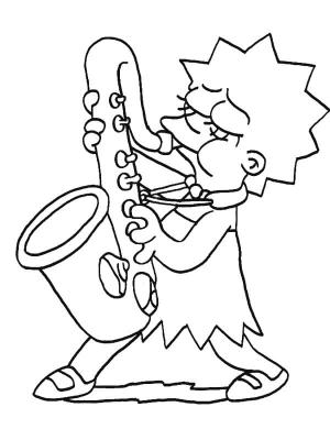 Saksafon boyama sayfası,  coloring page, Şirin Lisa Simpson Saksafon çalıyor, 