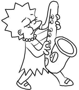 Saksafon boyama sayfası,  coloring page, Lisa Simpson Saksafon çalıyor, 