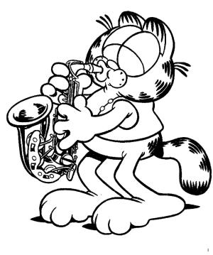 Saksafon boyama sayfası,  coloring page, Garfield Saksafon çalıyor, 