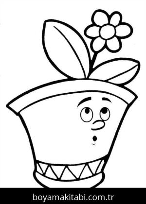 Saksı boyama sayfası – sevimli karakter, sanatsal çalışma