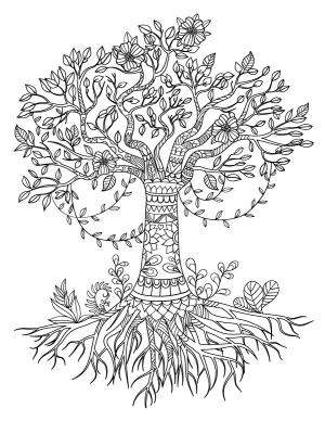 Sanat Terapisi boyama sayfası,  coloring page, bahar büyüsü ağacı, 