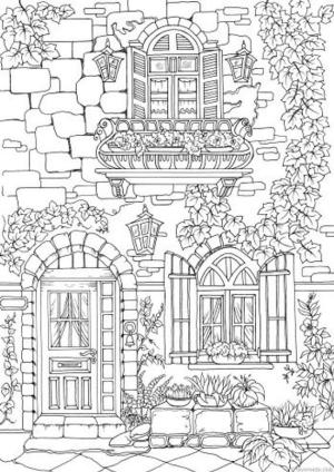 Sanat Terapisi boyama sayfası,  coloring page, Akdeniz evi, 