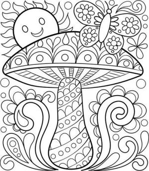 Sanat Terapisi boyama sayfası,  coloring page, yusufçuk ile mantar, 