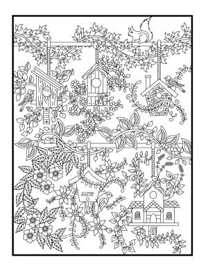 Sanat Terapisi boyama sayfası,  coloring page, ağaç evler, 