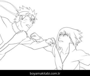 Sasuke Uchiha boyama sayfası – basit çizim, kolay boyama