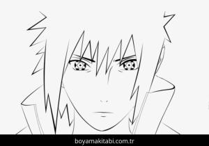 Sasuke Uchiha boyama sayfası – basit çizim, kolay boyama