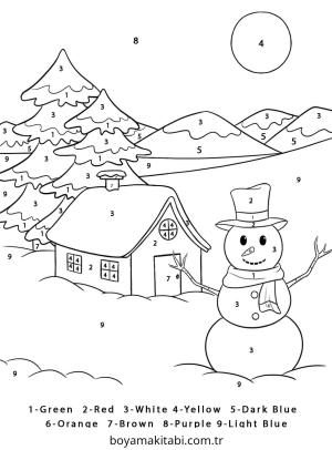 Sayılar boyama sayfası – sevimli karakter, sanatsal çalışma