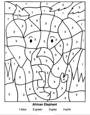 Sayılarla boyama sayfası,  coloring page, Afrika Fili, 