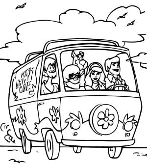 Scooby Doo boyama sayfası,  coloring page, Scooby Doo ve Arkadaşları Arabada, 