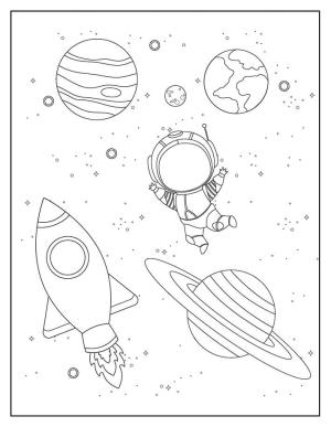 Scooby Doo boyama sayfası,  coloring page, Astronot ve Gezegenler ile Uzay Gemisi, 