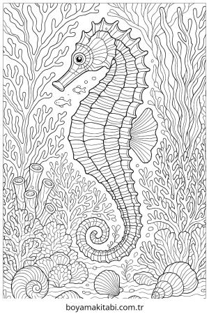 Seahorse boyama sayfası – el becerilerini geliştirir, boyama çalışması