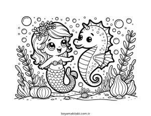 Seahorse boyama sayfası – sanatsal çalışma, çocuklar için