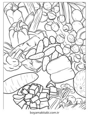 Sebze boyama sayfası – PDF indir, sevimli karakter