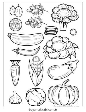 Sebze boyama sayfası – çizgi film temalı, basit çizim