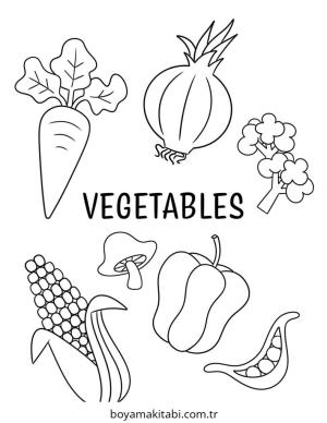 Sebze boyama sayfası – basit çizim, kolay boyama