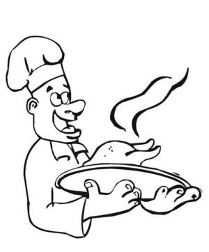 Şef boyama sayfası,  coloring page, Cocinero Cocinando Pollo, 