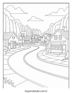 Şehir boyama sayfası – basit çizim, kolay boyama