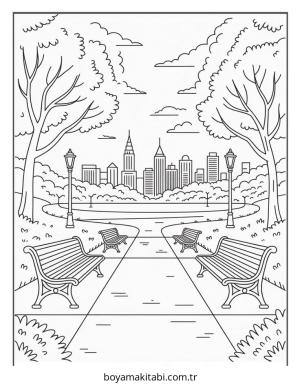 Şehir boyama sayfası – evde etkinlik, ücretsiz yazdır