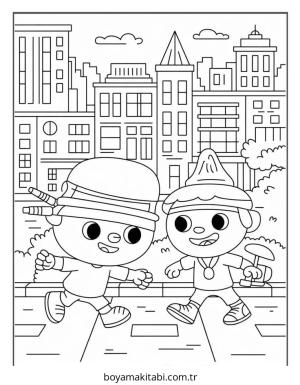 Şehir boyama sayfası – eğlenceli etkinlik, el becerilerini geliştirir