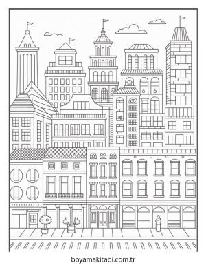 Şehir boyama sayfası – boyama çalışması, yaratıcılığı geliştirir
